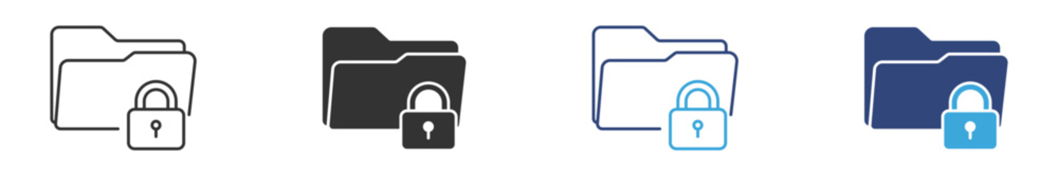 Locked Folder Icon set. Secure Storage and Protected Directory Symbol. Privacy Protection Collection, vector Illustration.