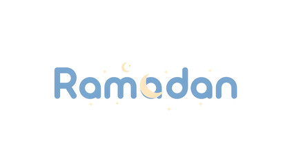 Beautiful Ramadan typography with crescent moon and star sparkles for festive greetings and Islamic holiday celebrations.