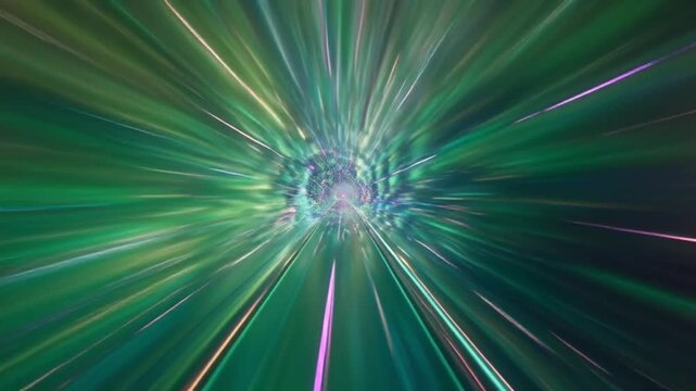 Cinematic 4K psychedelic space travel animation, interdimensional light-speed tunnel, swirling fractal galaxies, neon colors magenta cyan violet gold, glowing energy streams flowing infinite motion