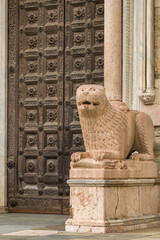 Marble Lion Sculpture at the Entrance of Parma Cathedral
