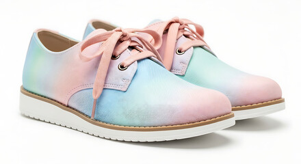 Naklejka premium Stylish casual shoes featuring a whimsical whisked pastel color blend, offering a fresh and fashionable footwear option
