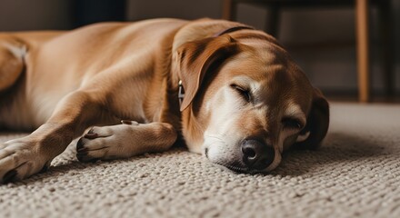 Obraz premium Celebrating National Love Your Pet Day with a Sleeping Dog on a Rug at Home