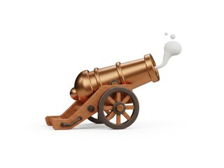 A toy cannon with smoke coming out, positioned on a white background.