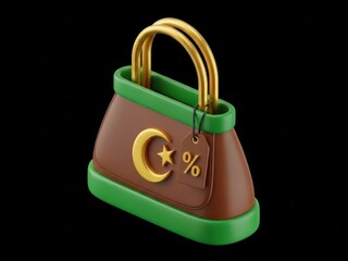 A stylish green and brown handbag with a gold lock handle and a crescent moon design.