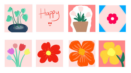 set of spring flowers