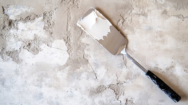 spackle. A putty knife spreading white paste over a crack on a textured wall. real-estate listings, architecture portfolios, designed for interior renovation comparisons for interiors.