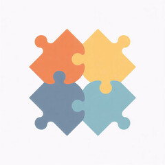 Obraz premium Four Interlocking Pastel Jigsaw Puzzle Pieces Icon – Concept for Collaboration, Problem Solving, and Unified Strategy