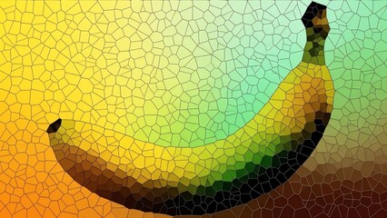 Abstract mosaic banana image with yellow and green tones for creative designs