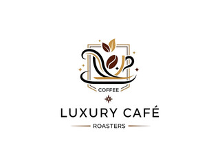 Luxury Cafe Scene with Coffee Cup and Beans from an Elevated Viewpoint