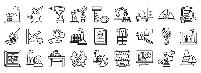 Fototapeta premium Industrial Manufacturing icon collection. Containing design industry, technology, manufacturing, factory, industrial
