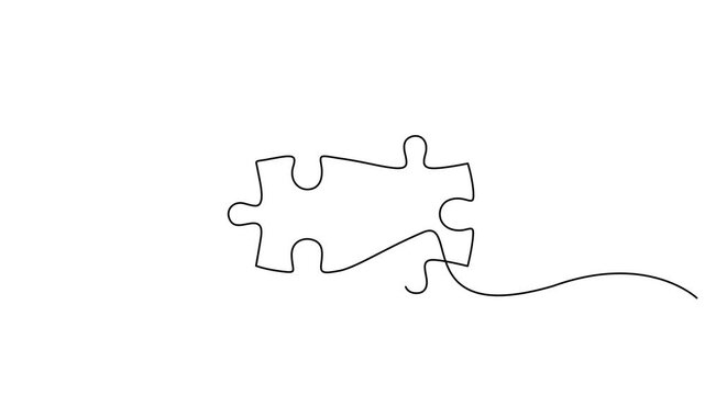Self animated single continuous line drawing of two interlocking jigsaw puzzle pieces. 4K video animation