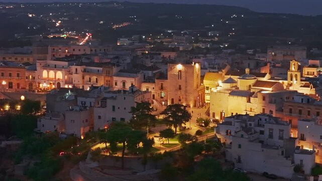 Aerial night view of Cisternino, Puglia, Italy
