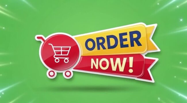 Order now button animation green screen background.