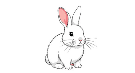 Obraz premium Detailed illustration of a cute white rabbit with long ears and big eyes sitting calmly against a plain white background.