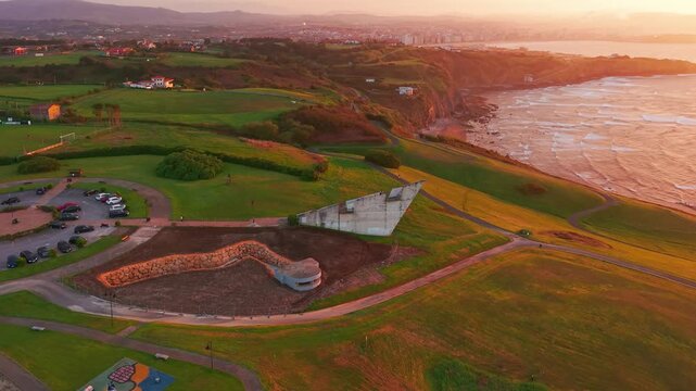 Aerial View of Viewpoint of Providence in Gijon at sunset