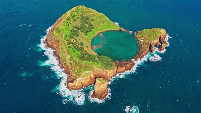 Aerial view of Islet of Vila Franca do Campo, Azores, Portugal