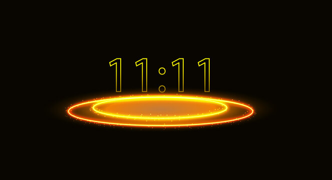 Mystical 11:11 glowing portal concept symbolizing manifestation spirituality energy and cosmic alignment dark background