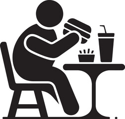 Obese Person Eating Fast Food Burger and Soda Silhouette Icon for Healthy Living Awareness Obesity Prevention Campaign and Junk Food Nutrition Illustration