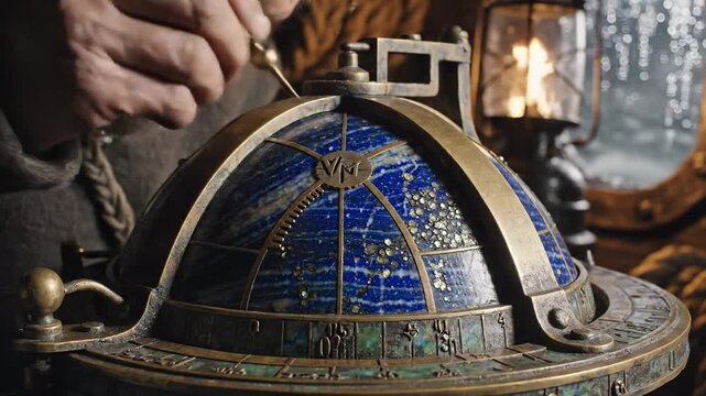 Antique Astrolabe with Lapis Lazuli Inlay for Celestial Navigation