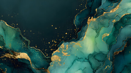Obraz premium Luxurious green and Gold Abstract Fluid Art