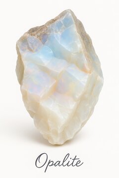Synthetic opalite gemstone with conchoidal fracture and milky luster isolated