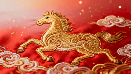 Year of the Horse Spring Festival Gold Thread Decoration Illustration