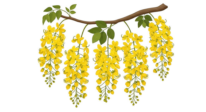 Beautiful yellow cassia fistula flowers hanging from a branch