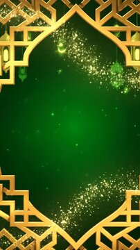 Intricate green and gold Islamic geometric pattern ideal for festive and cultural decorations and festive background designs.