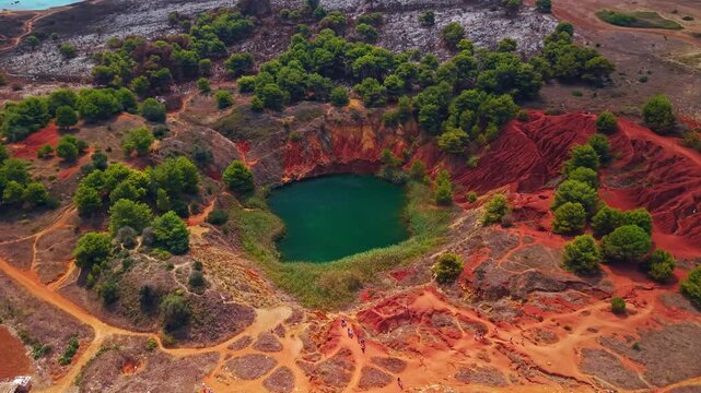 Aerial view of Cava di Bauxite near Otranto, Puglia, Italy.