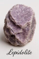 Rough violet lepidolite mica crystal cluster on white background for study