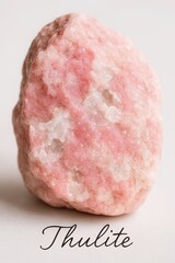 Museum style thulite gemstone material displaying natural granular surface