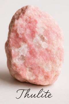 Museum style thulite gemstone material displaying natural granular surface