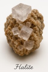 Evaporite mineral specimen of halite salt showing perfect cubic cleavage