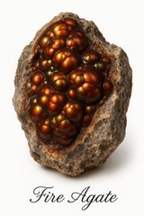 Encyclopedic mineralogy image of fire agate chalcedony with botryoidal cavities