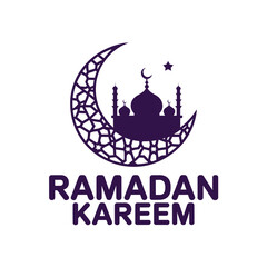 Ramadan kareem greeting card with mosque and crescent moon design