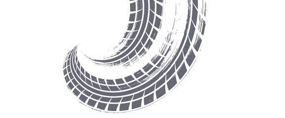 Tire track. Car, bike, motorcycle tyre mark with grunge effect isolated on white background. Wheel footprint on the road. Top view of rubber protector mark © fathor