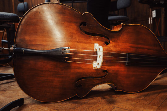 Symphonic double bass on the stage of the great hall