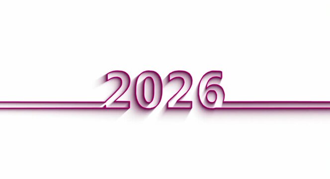 3 D pink 2026 text with shadow and line on white background for calendar, new year, or futuristic concepts