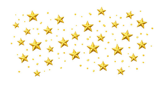 Golden stars and glitter falling, creating a festive holiday celebration, award, or ranking design element with transparent background