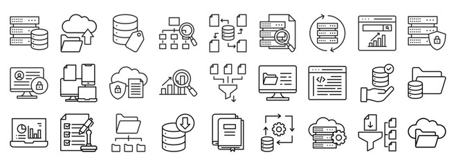 Data Catalog icon collection. Containing design Data inside data reference, data system, data center, data category, cloud storage, catalogue	