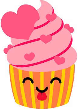 Cupcake with Heart Playful Face Cartoon