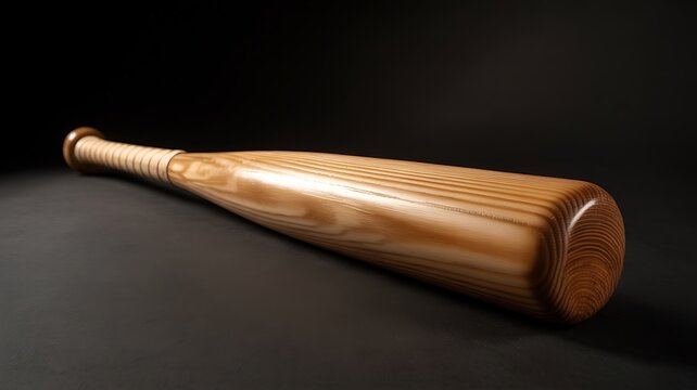 Wooden Baseball Bat Closeup Glossy Finish Sports Equipment Studio Photo