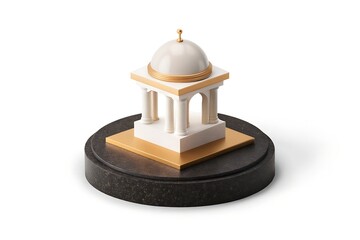 A miniature white and gold architectural structure on a dark base