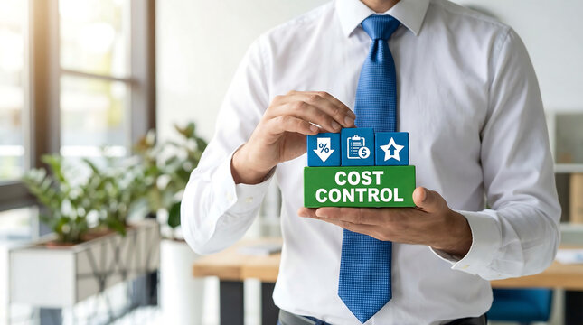 COST CONTROL. Cost and quality control, industry strategy and project management concept. Cost reduction and effective manufacturing new