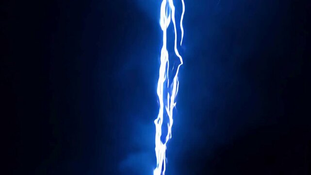 Powerful blue lightning bolts striking repeatedly against a dark background, ideal for storm and weather effects.