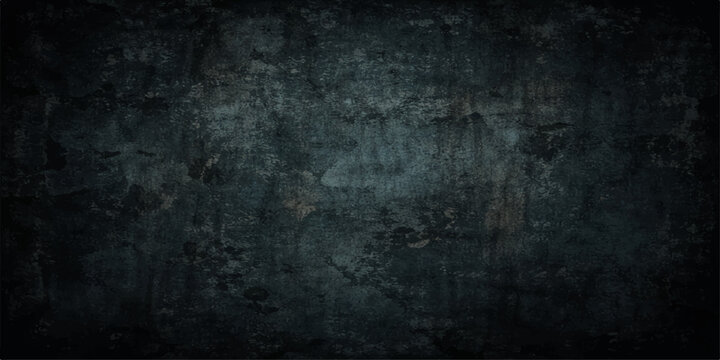 A dark vintage grunge background featuring a rough aged concrete wall texture with a dirty black stone surface and a blank gray paper pattern backdrop