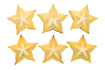 Obraz premium Fresh Starfruit Slices Isolated on Clean Background for Tropical Fruit Design.