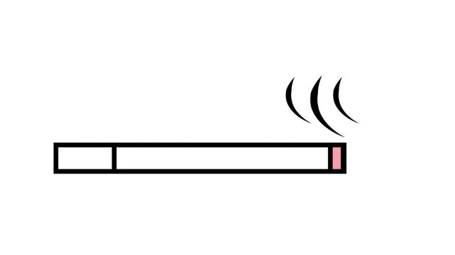 Animated icon of a burning cigarette with smoke. Simple black and white line art suitable for health, addiction, and stop smoking campaigns.