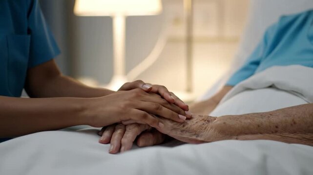 Compassionate medical specialist evaluates patient recovery while providing emotional support in a modern clinical healthcare environment.