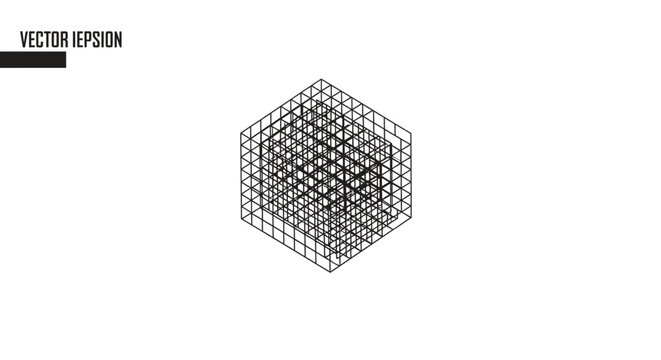 Wireframe cube with grid pattern.